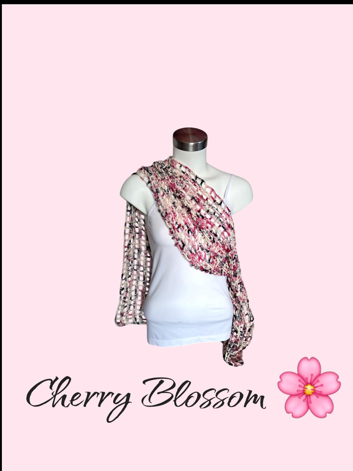 Cherry Blossom Cashmere Silk Blend Cowl: Lightweight Spring Scarf - Thumbnail 2