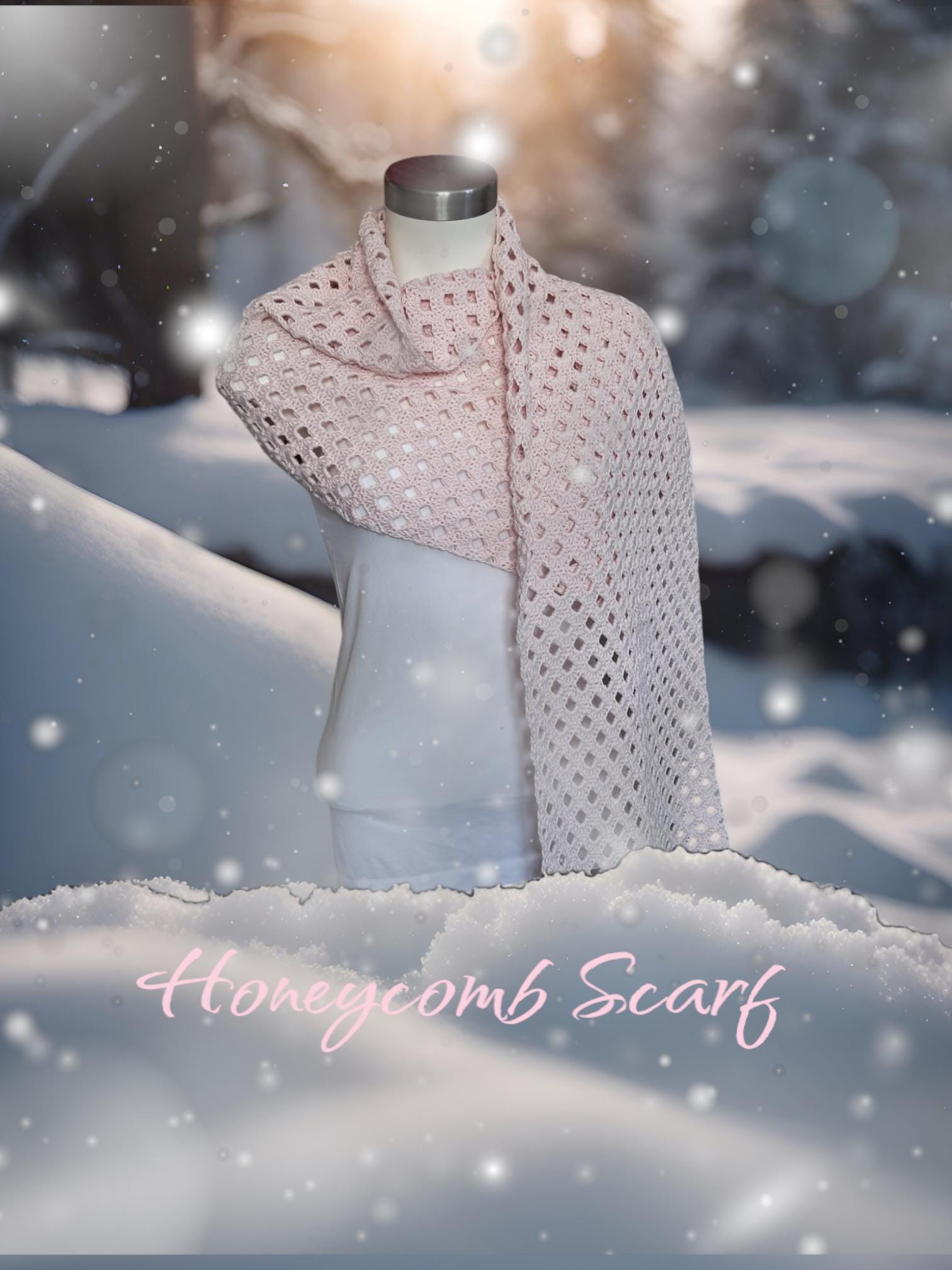 Honeycomb Crochet Scarf: Soft Baby Bunny Yarn Shawl - Thumbnail 3