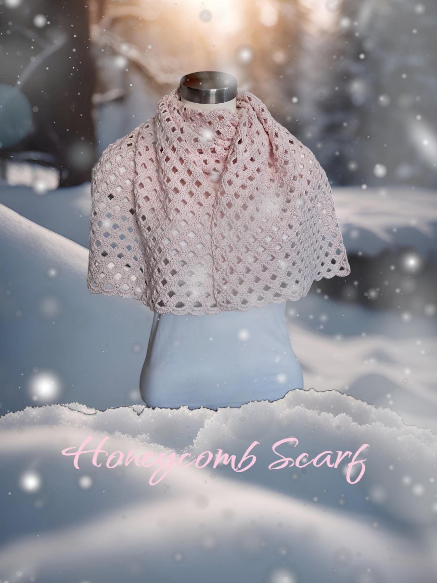 Honeycomb Crochet Scarf: Soft Baby Bunny Yarn Shawl - Thumbnail 4