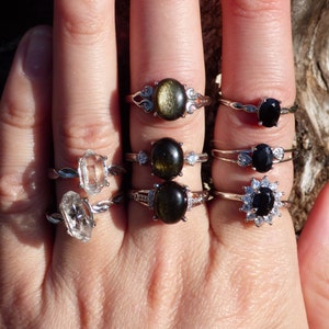 Adjustable rings in semiprecious stones Golden Obsidian Black Spinel Herkimer diamond protection stones amulet crystals gift idea for everyone