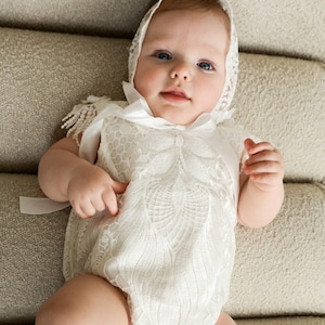 Ivory Baby Christening bodysuit, Tulle white christening gown with removable skirt, baptism gown