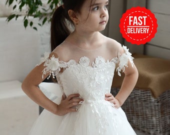 Girl Wedding Dress, Flower girl Dress, puffy baby girl dress, Tutu girl dress, Ivory girl dress