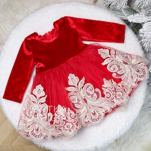 Red Toddler Christmas dress, holiday child clothing, Baby Christmas Dress 3-6 Month