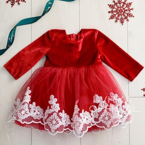 Red Toddler Christmas Dress, Christmas Dress for 12-18 Month, Toddler Girl Holiday Dresses
