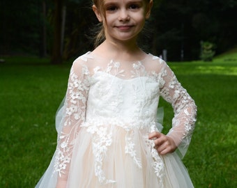 Flower girl tulle dress, puffy baby girl dress, Tutu girl dress, Ivory girl dress, Baby wedding dress, First communion dress