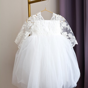 Baptism Dress With Short Skirt, Baby Baptism Dress, Baby Girl Christening Dress