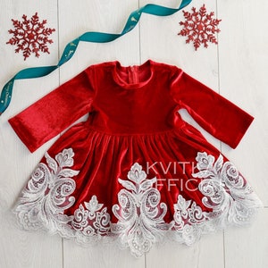 Toddler Christmas dress, holiday child clothing, red Christmas dress toddler girl, red velvet dress