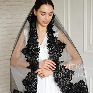 Black Cathedral Bridal Veil, Gorgeous Bridal Veil, Black Wedding Veil, Dramatic Cathedral Veil