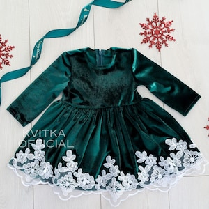 Green Christmas Baby Gown, Christmas Dress for Little Girls, Girl Holiday Dress