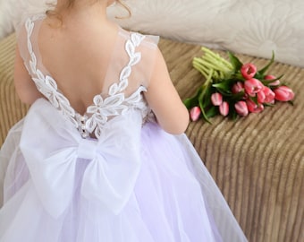 Purple Flower girl dress with train, Girl ball gown, Purple flower girl dress, Tutu girl dress