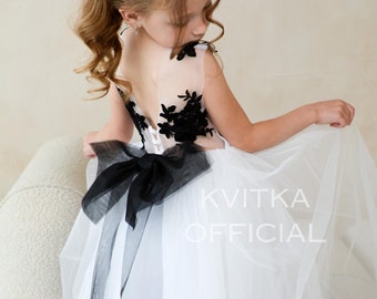 Black flower girl dress, Black Lace kid dress, Tulle black dress, Toddler Black Dress
