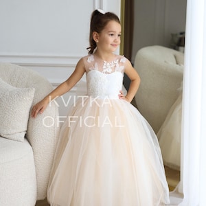 Flower Girl Dress, Ivory flower girl dress, Baby Girls Dress, Tulle dress with bow