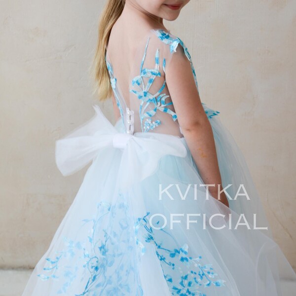 Sky Blue Pretty Flower Girl Dress With Bow main image 0