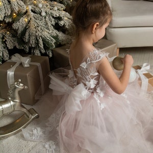 Pink Flower girl dress, Tutu girl dress, Girl ball gown, short flower girl dress