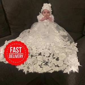 Lace Baptism girl dress,baptism dress for baby girl, Long skirt Baptism dress, Christening Gown set, Baptism girl gift, Baby blessing gown