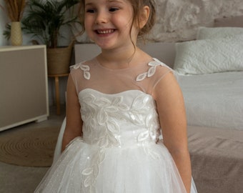 Glitter Tulle flower girl dress, sparkle flower girl dress, Tulle girl dress, Sparkling flower girl dress