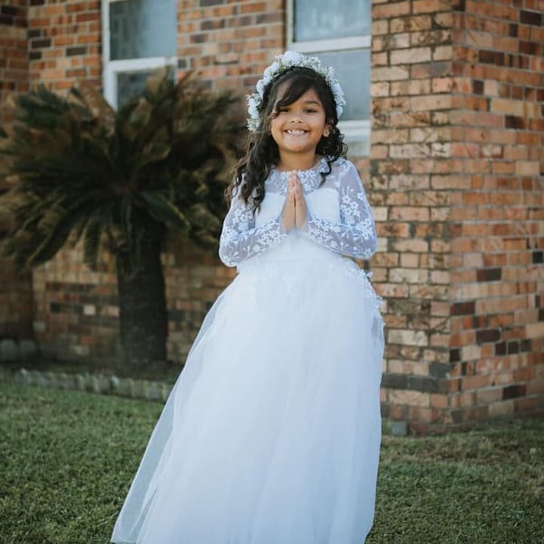 Flower girl dress Lace, First communion dress, Toddler puffy baby girl dress, Tutu girl dress, Ivory girl dress, Baby wedding dress