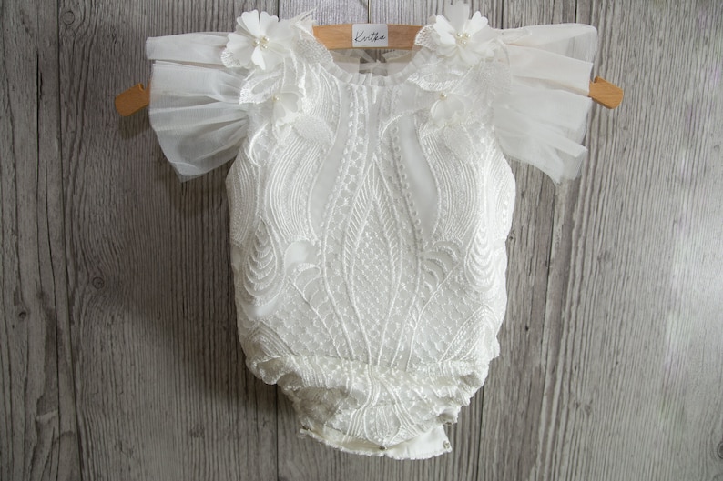 Baby Christening Bodysuit Tulle White Christening Gown With Etsy