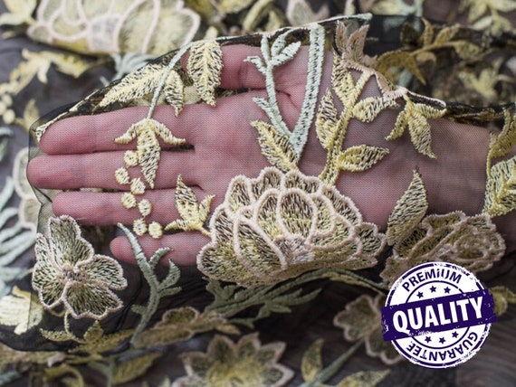 new collection 2020 flower lace bridal lace fabric for wedding dress- Gold wedding dress lace fabric with flowers WL0093