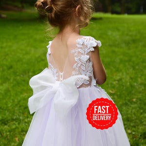 Lilac Flower girl dress, Purple girl dress, lace flower dress, Girl ball gown