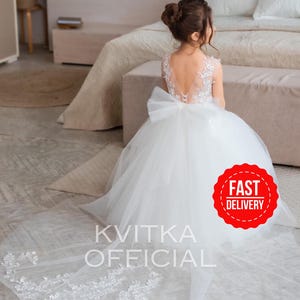 Flower girl dress train,Girl ball gown,Ivory flower girl dress, Tutu girl dress