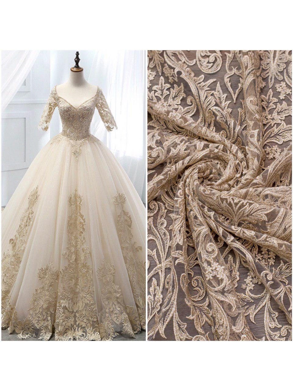 Gold lace fabric lace for wedding dress high quality french Etsy