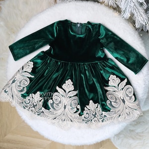 Green Christmas dress toddler girl, Green velvet dress&lt; Toddler Christmas dress, holiday child clothing