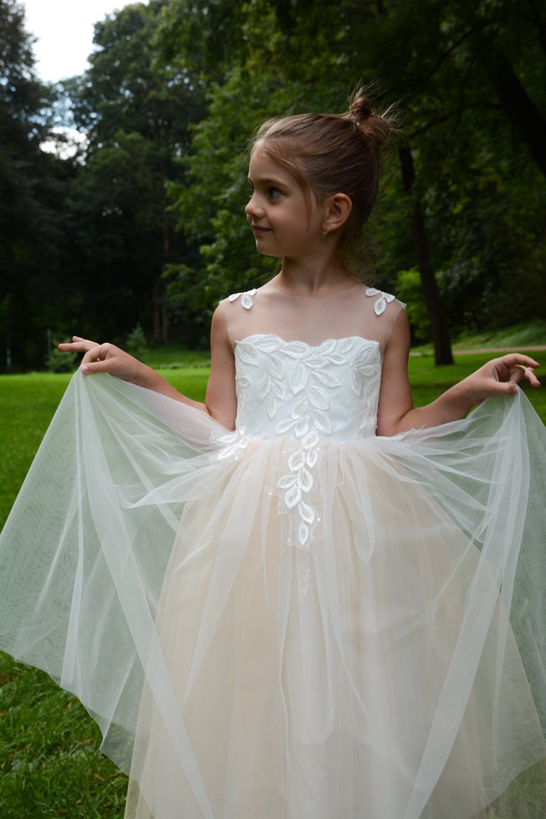 Toddler Flower Girl Dress Train, Girl Ball Gown,ivory Flower Girl Dress