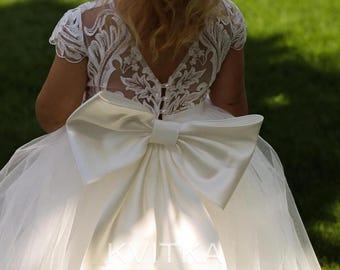 Lace Flower Girl Dress with Satin Bow