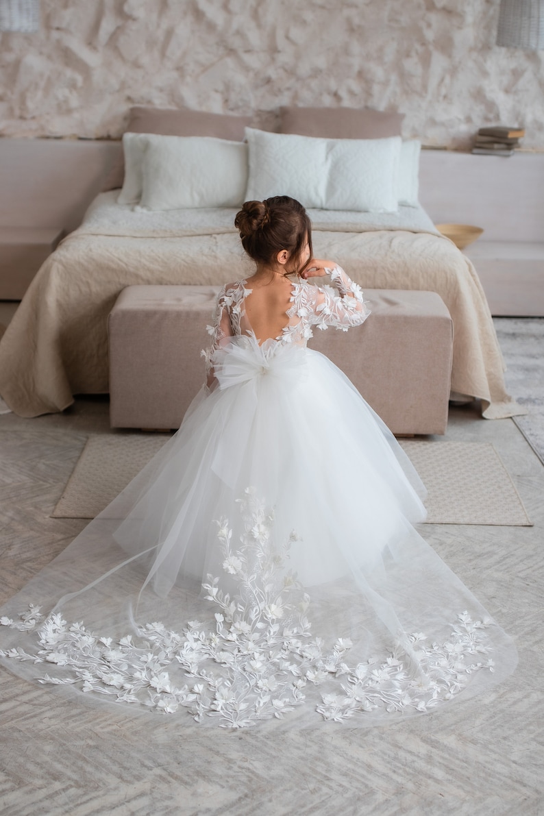 Flower Girl Dress Train Flower Girl Dress Toddler Long Etsy
