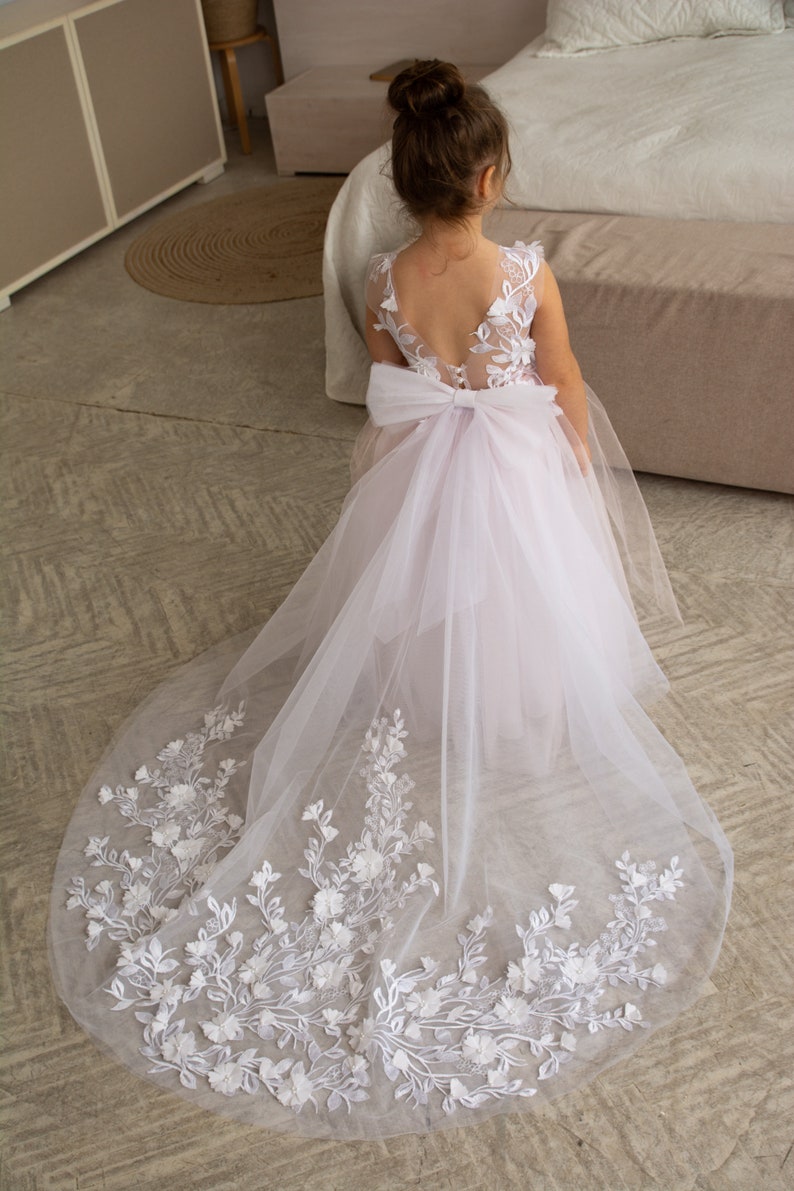 Pink Flower Girl Dress Traingirl Ball Gownivory Flower Girl Etsy