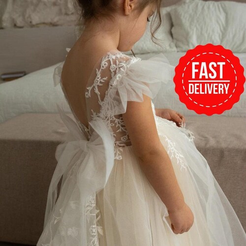 ¡NUEVO! Cola para vestido de niña de las flores, vestido de gala para niña, vestido de niña de las flores color marfil, vestido de niña con tutú