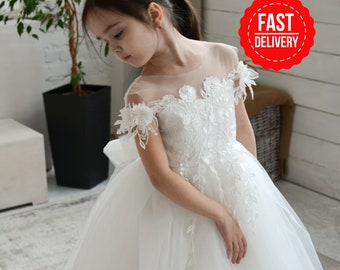 Girl Puffy Dress, Flower girl Dress,Ivory baby girl dress, Tutu girl dress, Ivory girl dress