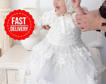 Baptism girl 3D dress, lace christening, christening gown, baby baptism dress,  baptism gown girl,  baby blessing dress, baby baptism outfit