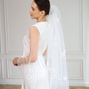 Wedding veils with flowers, 3D floral veil, Petal cathedral chapel veil with flowers