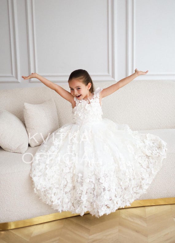 Lace Flower Girl Dress, Ivory Classic Dress for Girls, Girl ball gown