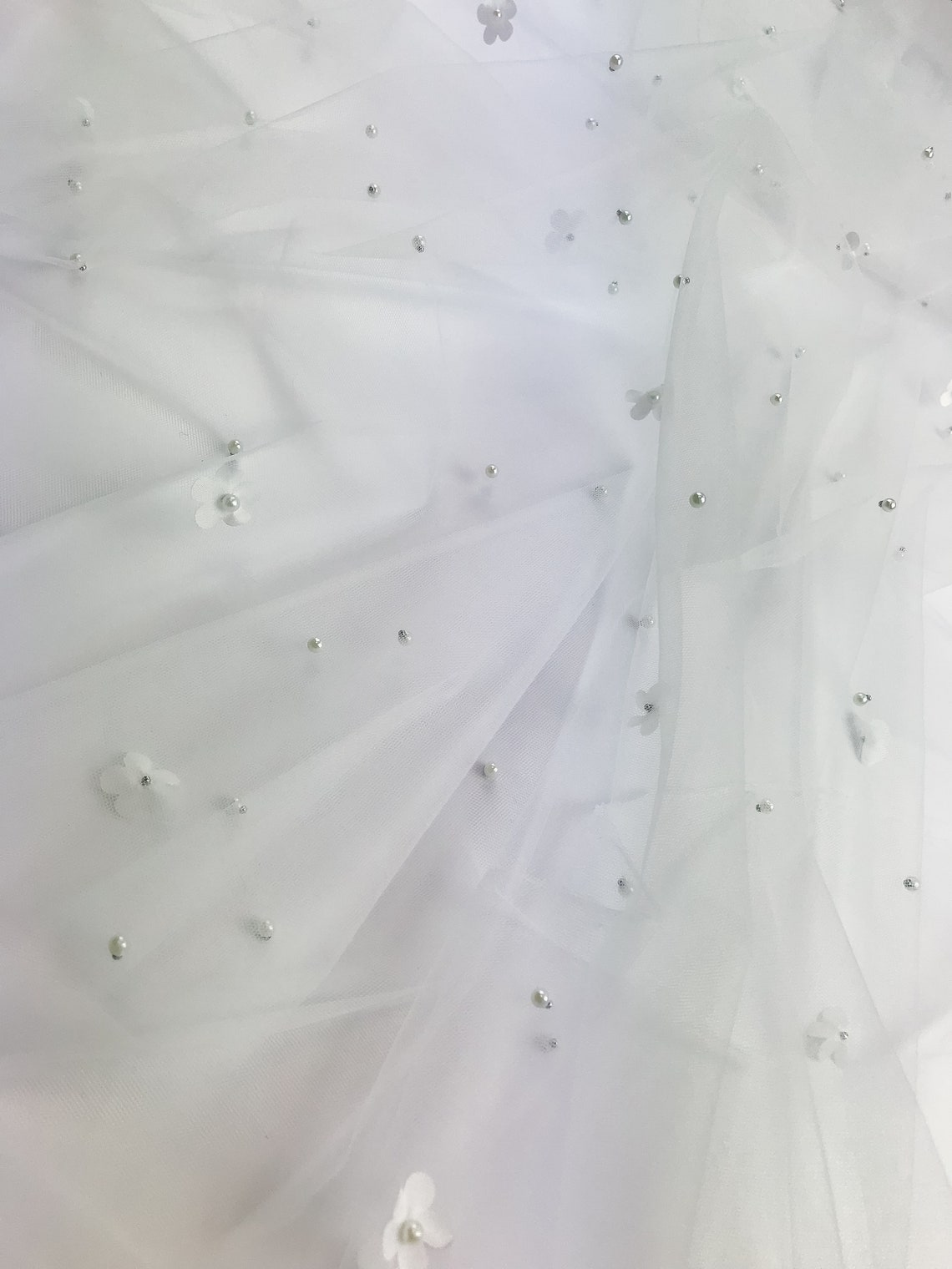 Patterned Tulle Tulle with pearls and flowers Floral tulle mesh tulle fabric | Etsy