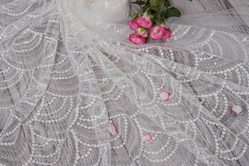 Bridal lace fabric wedding dress fabric with flowers Etsy