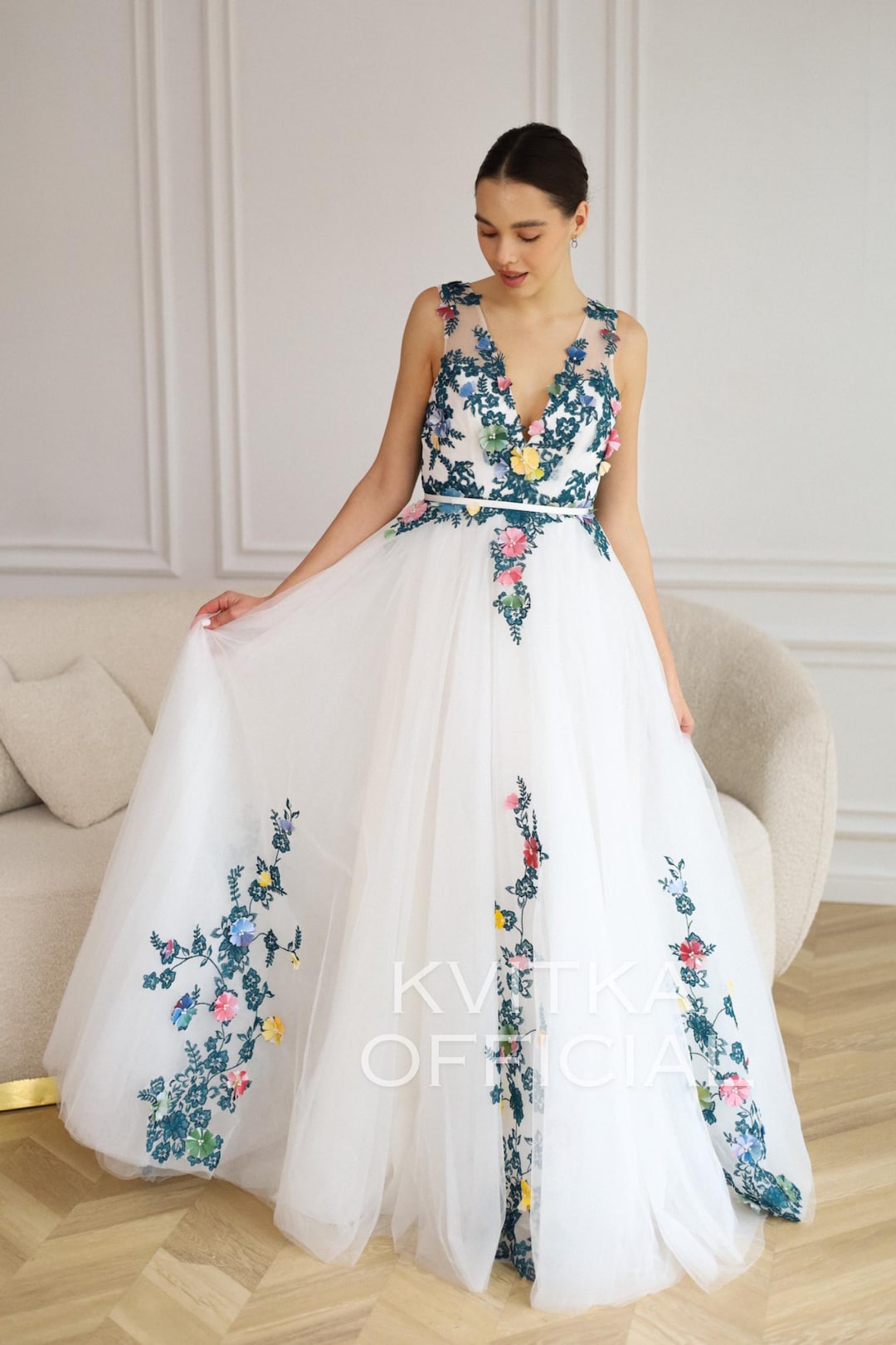 Floral Prom Dress White Dress With Blue Flowers Wonderful White A