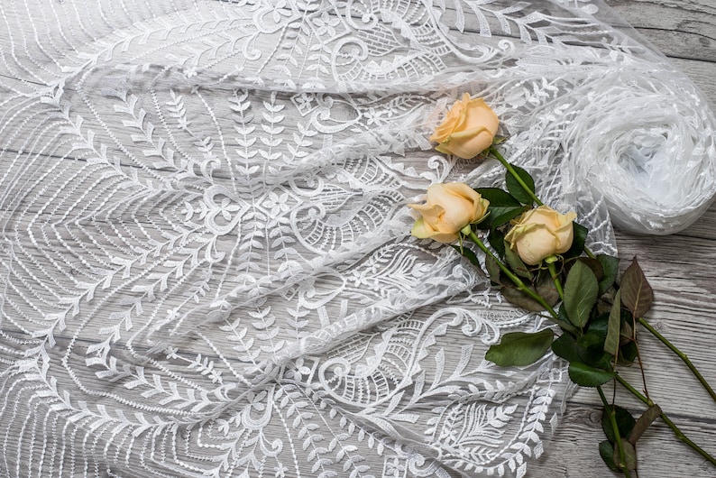 Bridal flower lace fabric wedding dress fabric with flowers Etsy