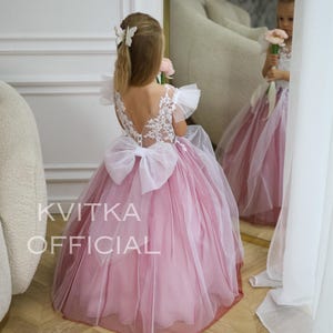 Burgundy Tulle Girl Dress, Wedding girl dress with train, Tutu girl dress, Junior bridesmaid dress