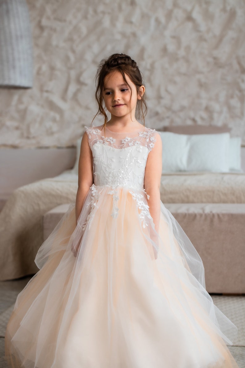 Flower Girl Dress Traingirl Ball Gownivory Flower Girl Etsy