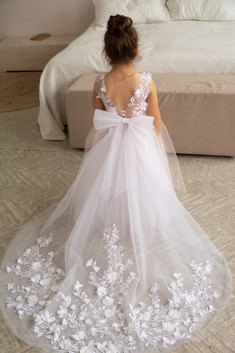 Pink Flower Girl Dress Traingirl Ball Gownivory Flower Girl Etsy