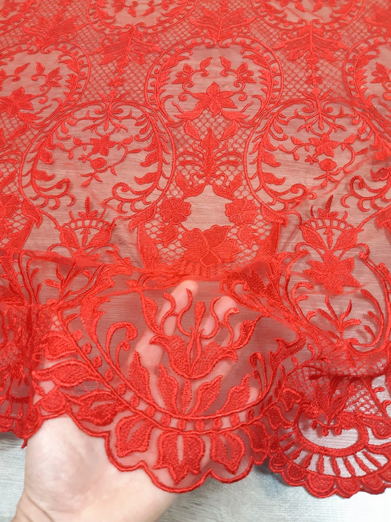Red Lace Fabric Red Lace Fabric for Prom Dress Red Wedding | Etsy