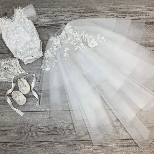 Tulle Christening Gown With Removable Skirt Baby Bodysuit Etsy