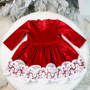 Velour Red Girl Dress, Christmas baby girl dress, toddler christmas dress girls