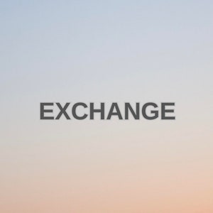 May include: The word "EXCHANGE" in all caps, in a bold, sans-serif font, against a gradient background of light blue to light orange.