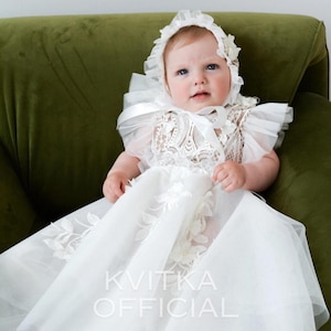 Tulle christening gown with removable skirt, baby bodysuit, baby dress, baptism gown, christening dress