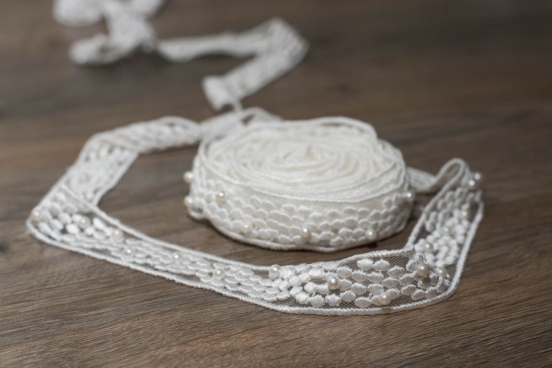 veil lace trim for boho bride - F 0096 narrow Floral lace Trim Boho wedding dress lace trim elegant lace trim for Bridal dress