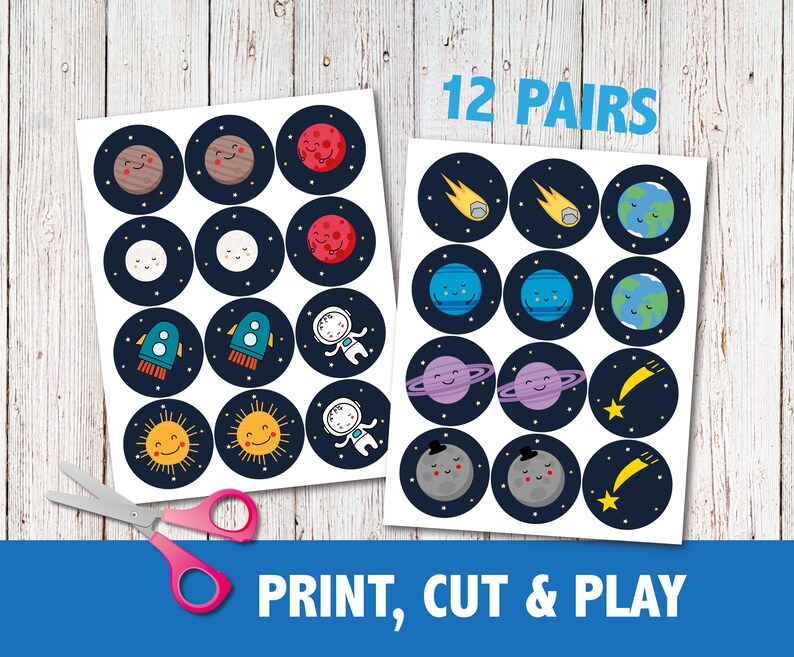 Board Game for Kids Space Memory Game Printable Space Game - Etsy